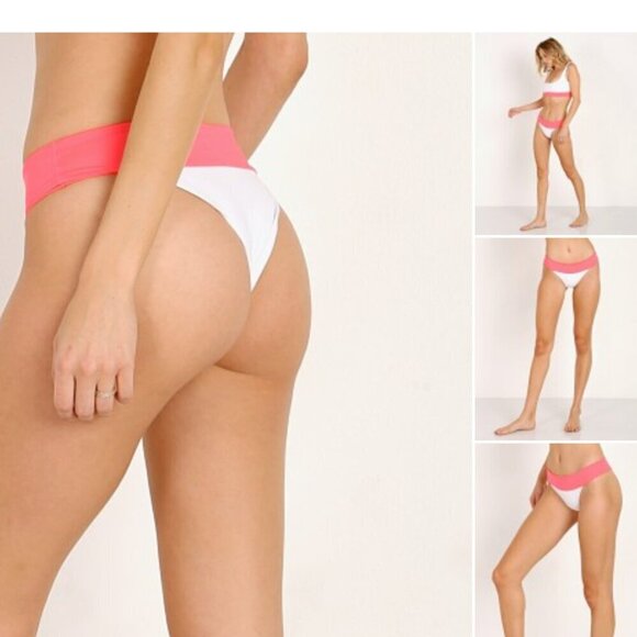 NWT L*Space Color Block Veronica Bottom Hot Neon Pink White Women's Large - Picture 1 of 8